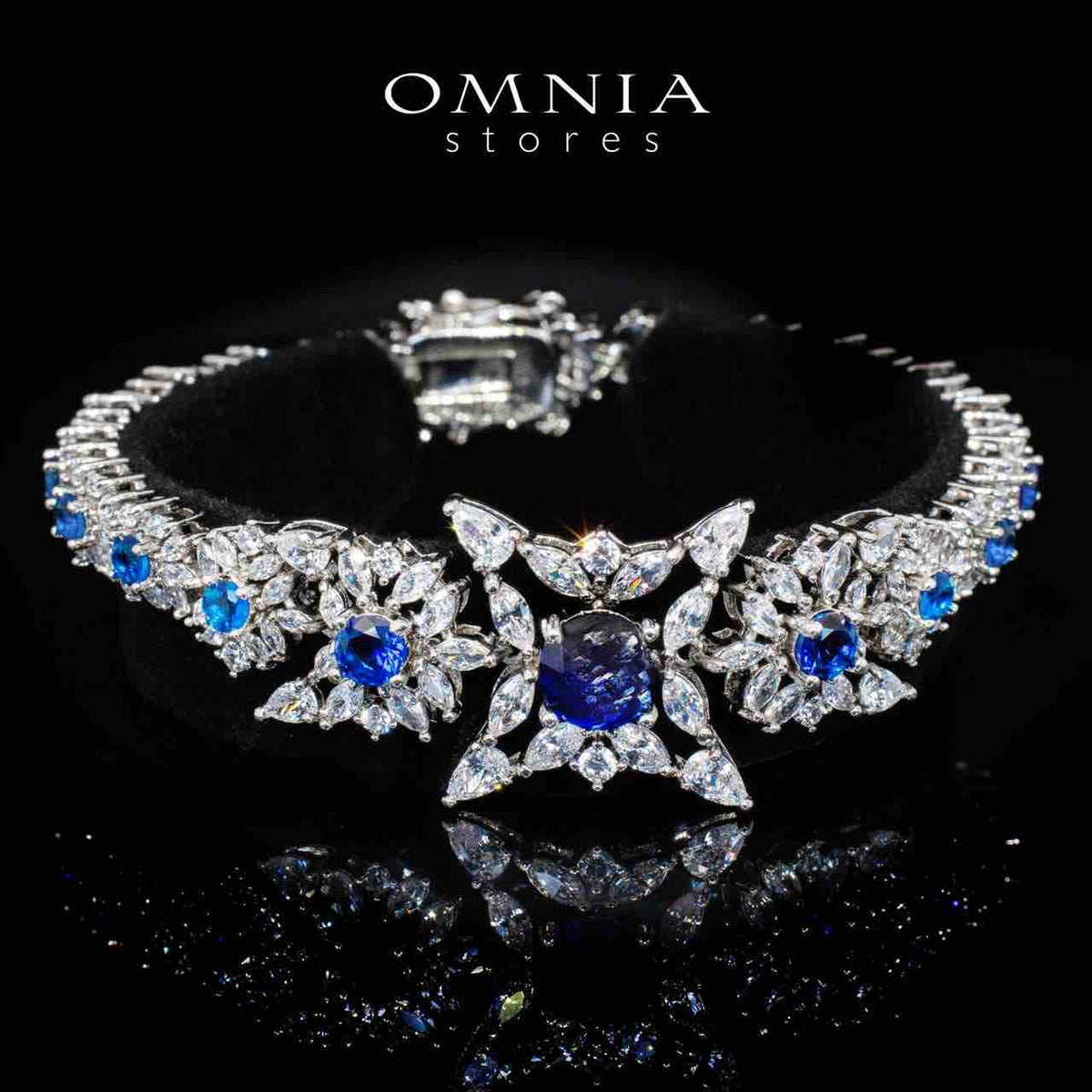 Nareen Blue Luxury Bridal Full Set in High Quality Zircon Stone Rhodium Plated - OMNIASTORES UAE