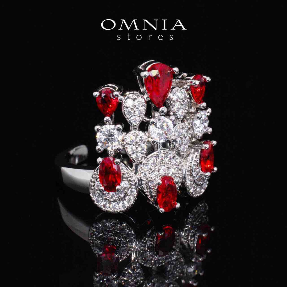 Aleya Red Luxury Bridal Full Long chain Set in High Quality Simulated Diamonds Rhodium Plated - OMNIASTORES UAE
