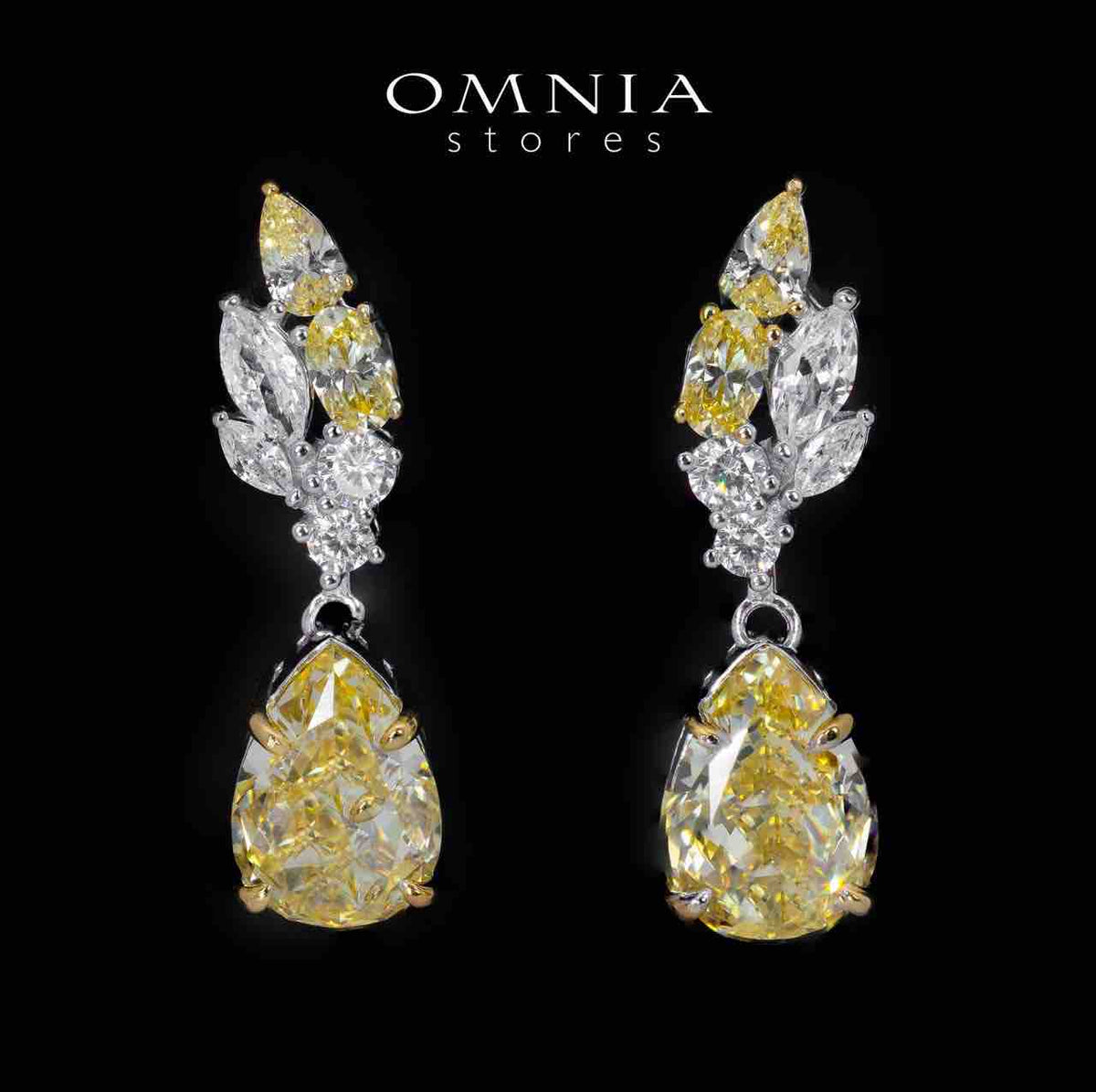Elia Winged yellow and White Drop Earrings With High Quality Simulated Diamonds in 925 Silver - OMNIASTORES UAE