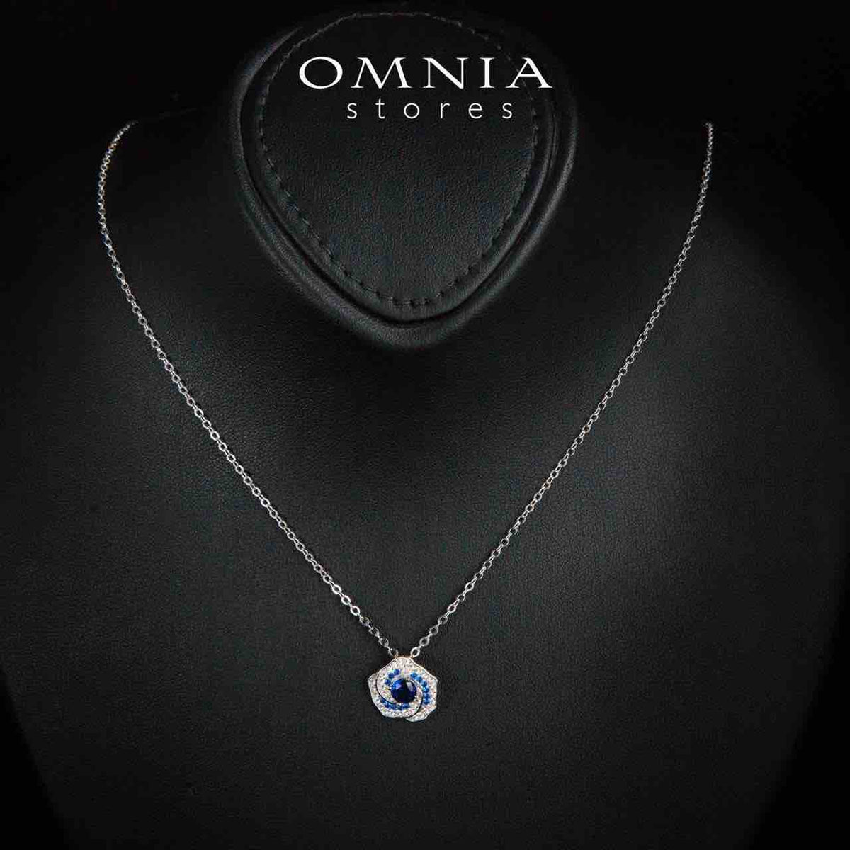 Jillian Floral Blue and White Pendant Necklace With High Quality Simulated Diamonds in 925 Silver - OMNIASTORES UAE
