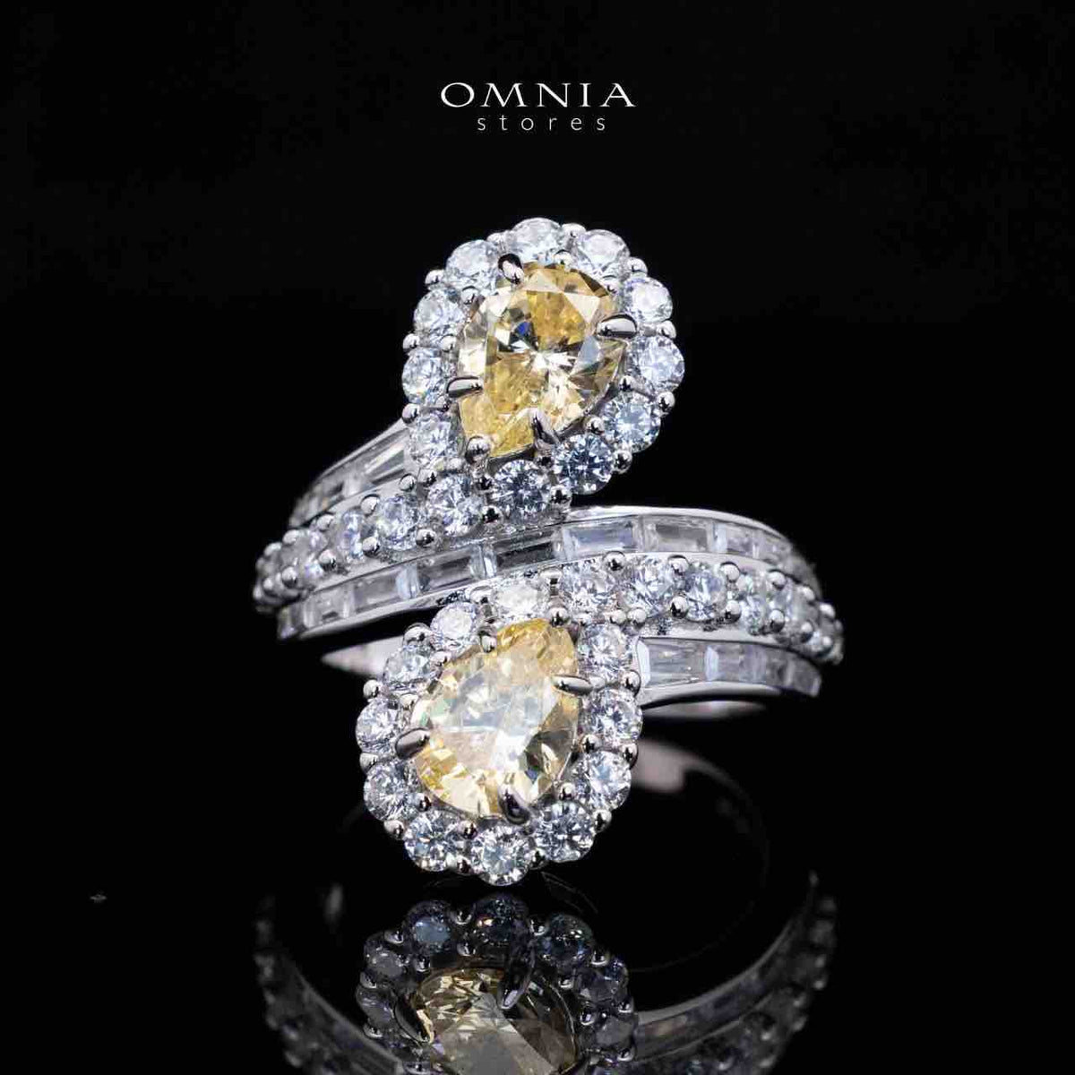 Isabell Yellow and White Pear Cut Ring in 925 Silver With High Quality Simulated Diamonds
