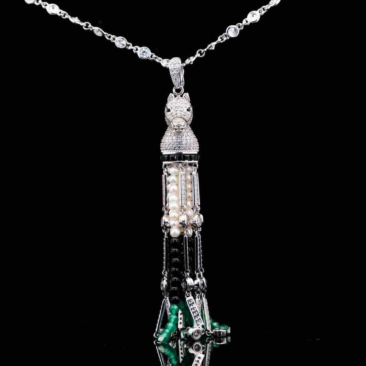 Omnia Vania Multi Color Horse Design Long Chain Necklace & Drop Earrings Set in 925 Silver With High Quality Simulated Diamonds