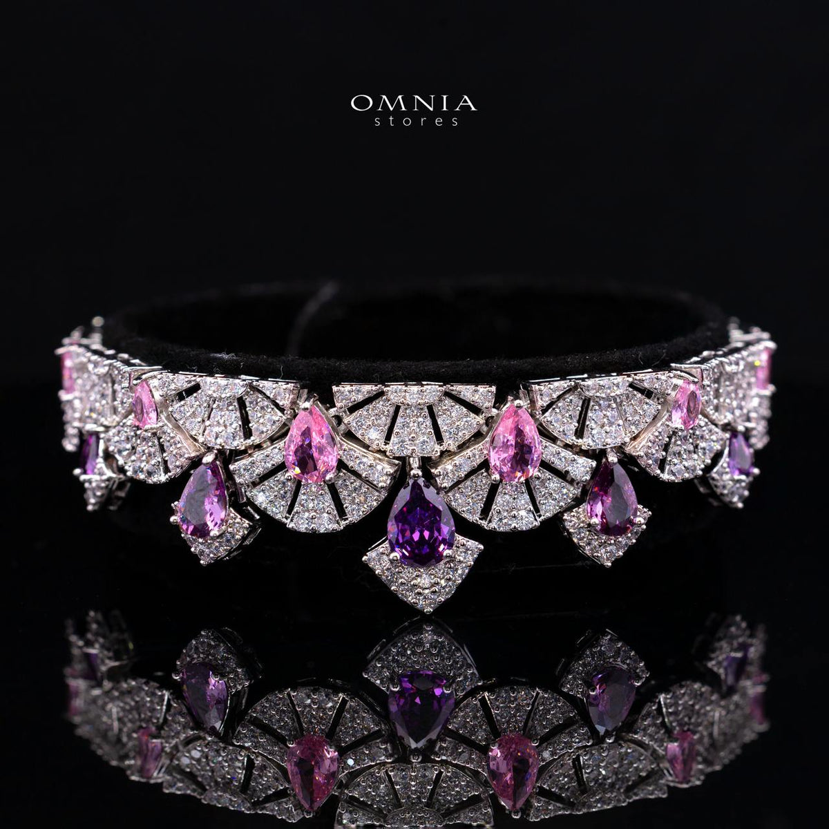 Omnia Lena Pink Luxury Bridal White Full Set In High Quality Zircon Stone Rhodium Plated