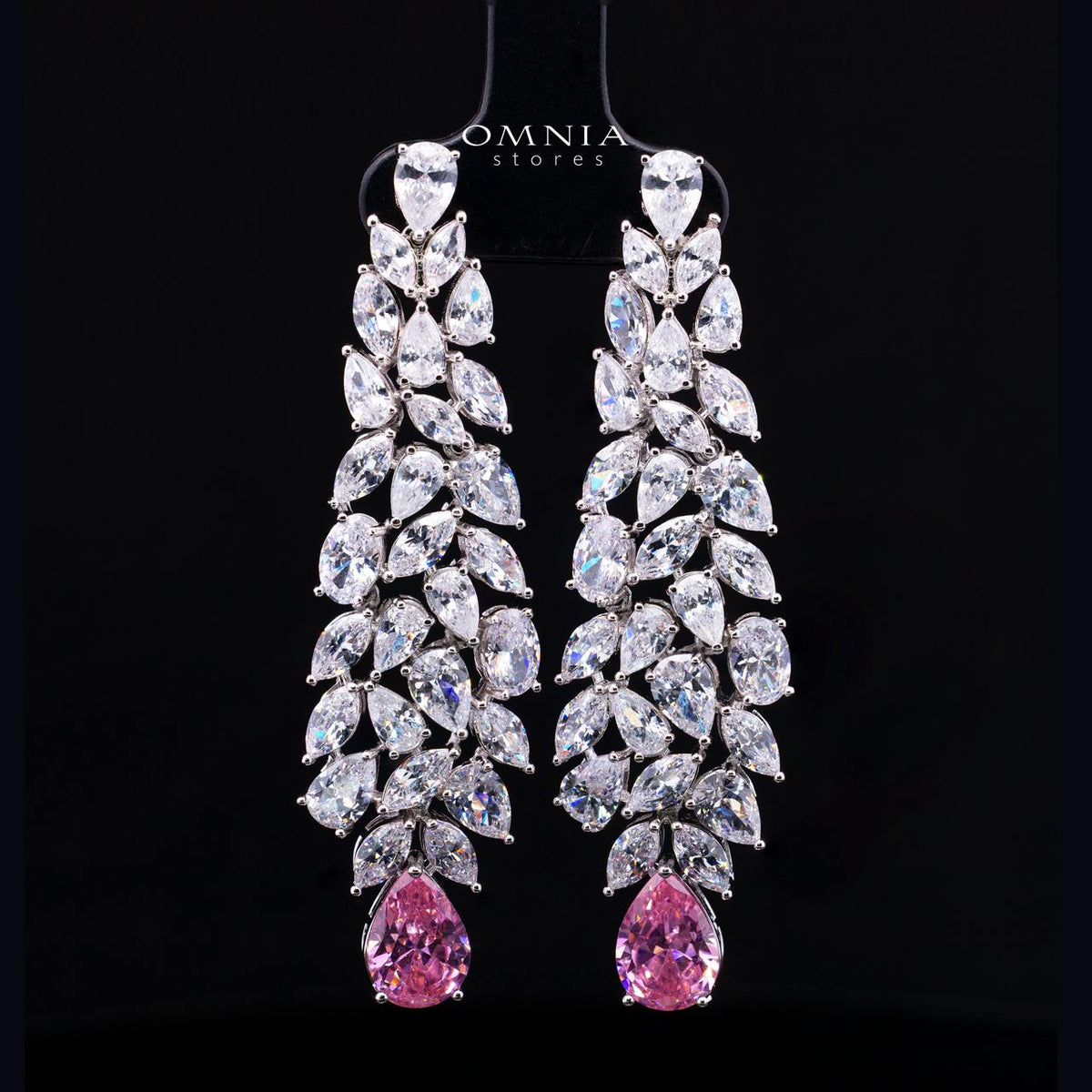 Omnia Nuray Pink Luxury Bridal Full Set Accessories in High Quality Zircon Stone Premium Rhodium Plated