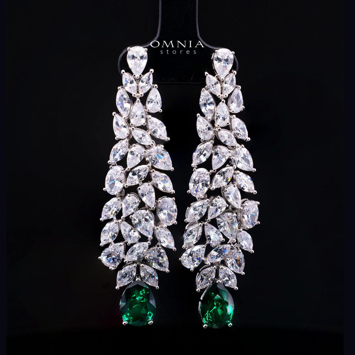 Omnia Nuray Green Luxury Bridal Full Set Accessories in High Quality Zircon Stone Premium Rhodium Plated