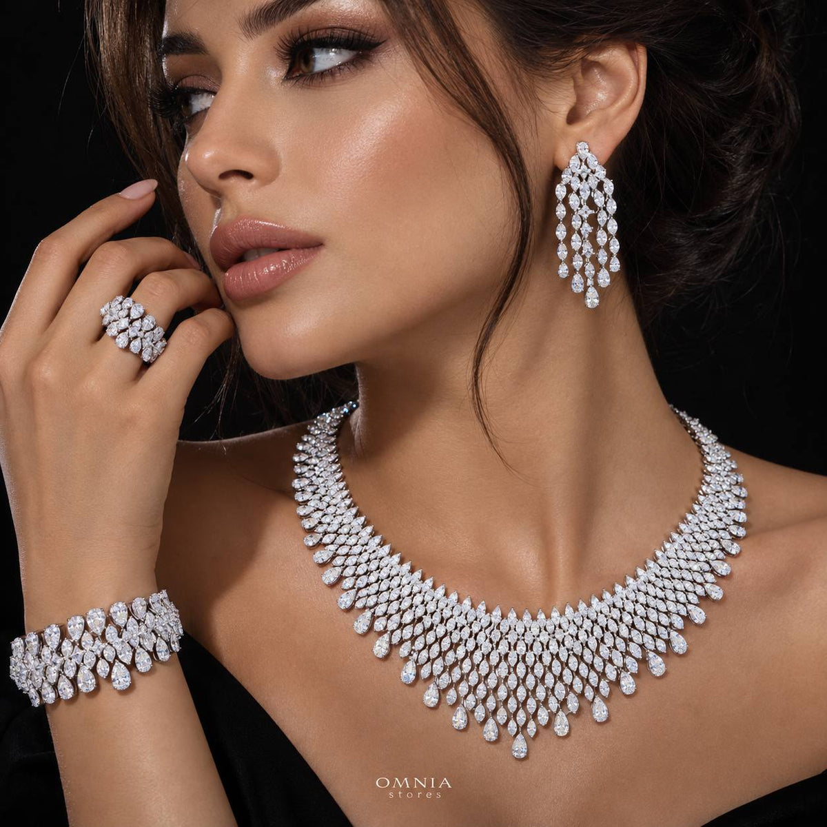 Omnia Raawiya White Luxury Bridal Set In High Quality Zircon Stone Premium Rhodium Plated