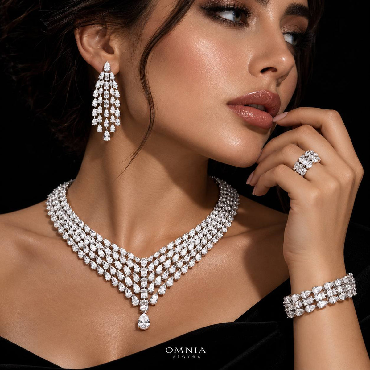 Omnia Carina White Luxury Bridal Full Set in High Quality Zircon Stone Premium Rhodium Plated