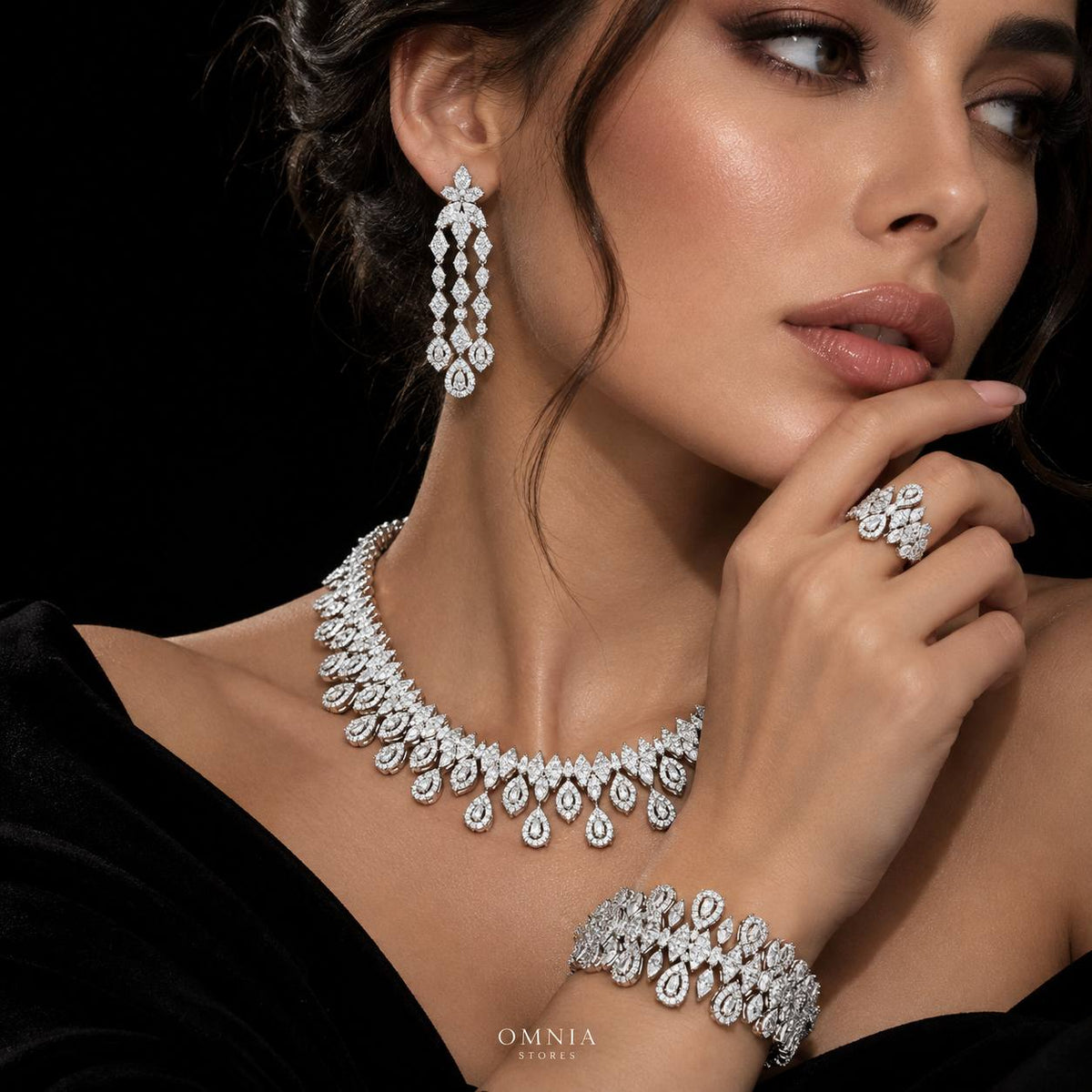 Omnia Sofia White Luxury Bridal Full Set in High Quality Zircon Stone Premium Rhodium Plated