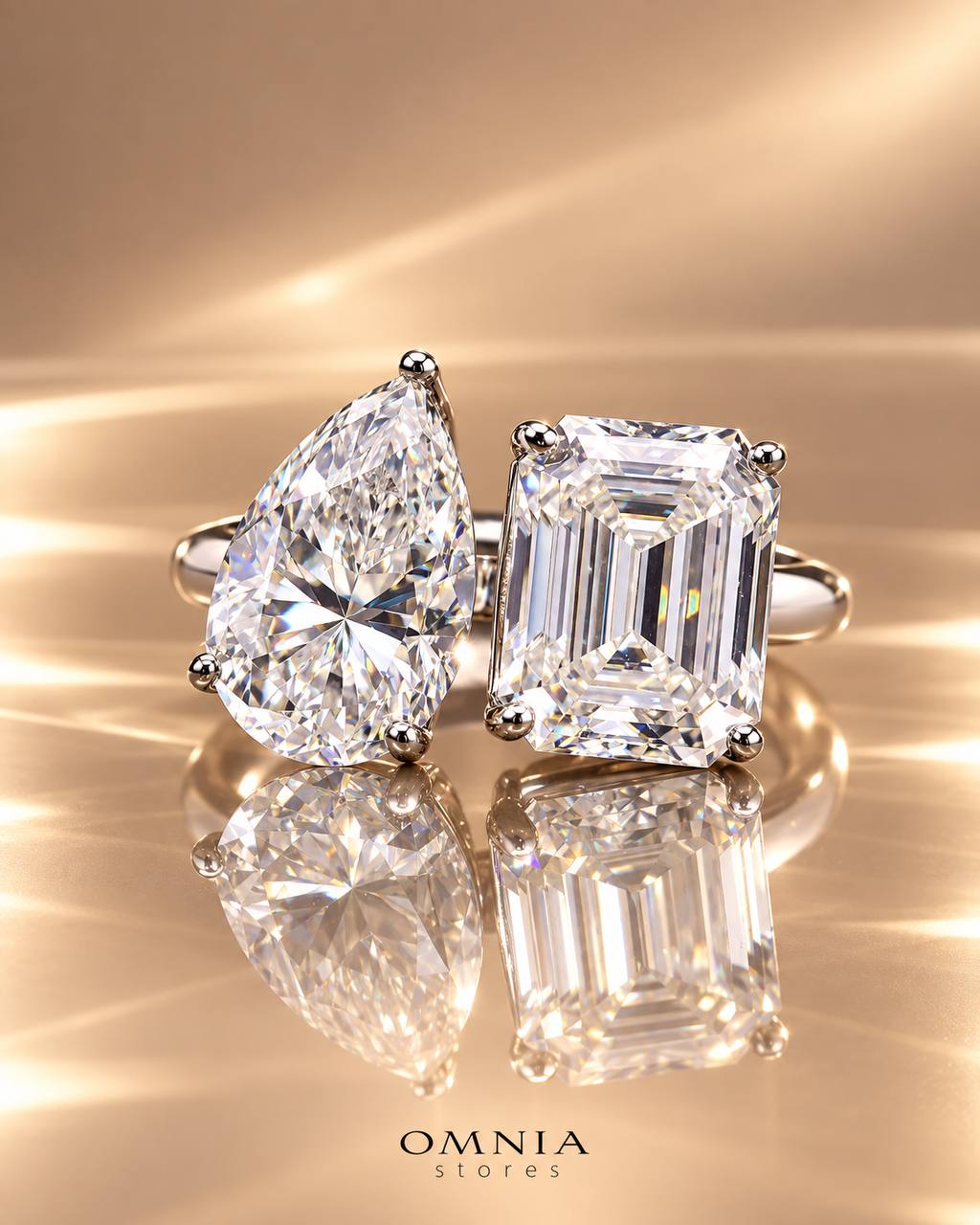 Ghaliah White Pear and Radiant Cut Ring GRA Certified in High Quality 925 Silver