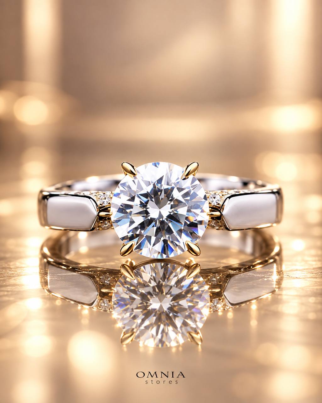 Omnia Mahnoor Gold With Silver Ring In 925 Silver High Quality Certified Lab Crafted Stones