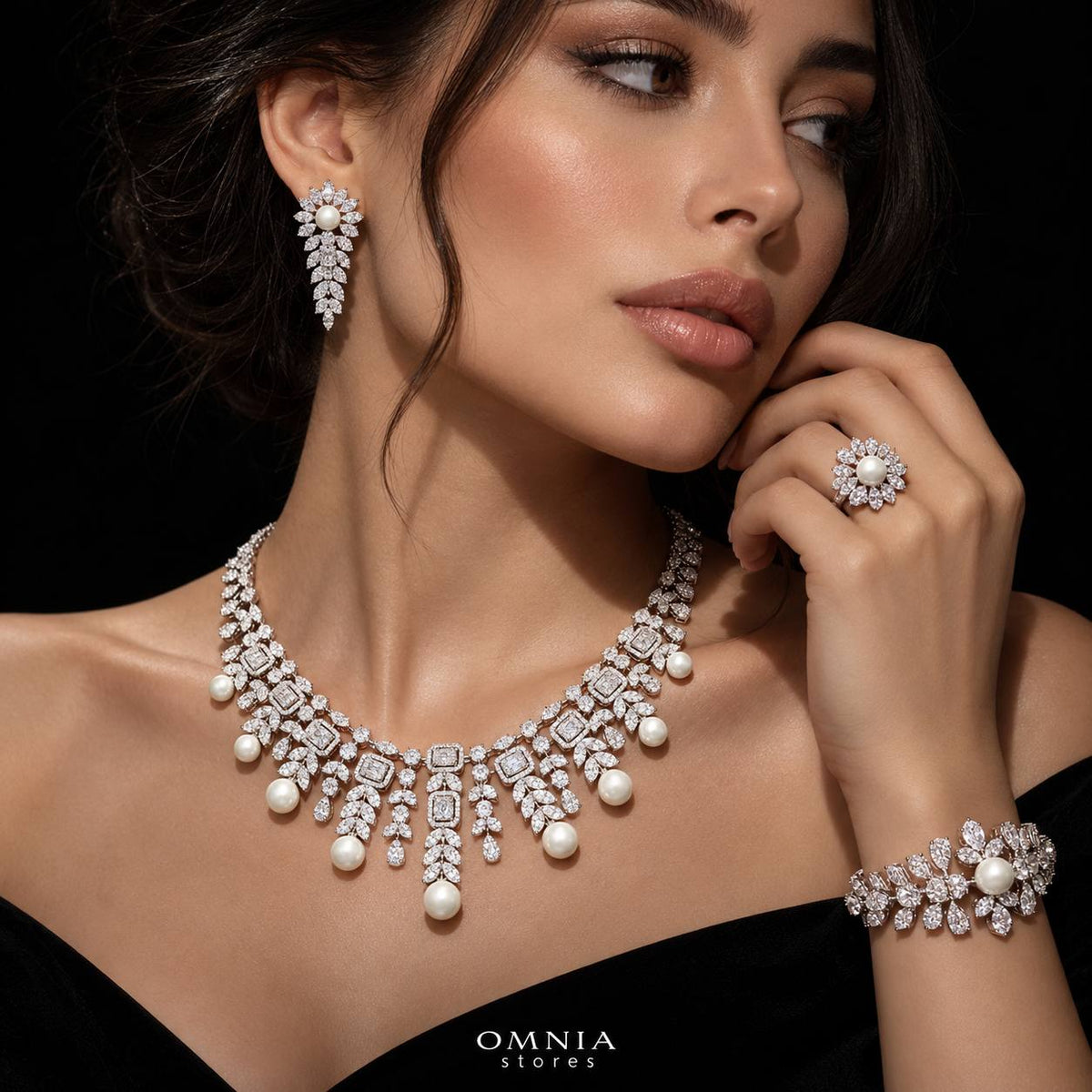 Omnia Dalimah White Bridal Full Set with High Quality Zircon Stone