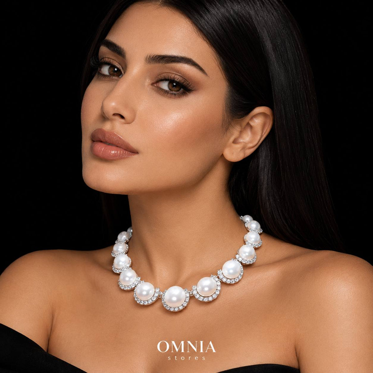 Intisar Pearl Necklace with Certificate | High-Quality Simulated Diamonds in 925 Sterling Silver