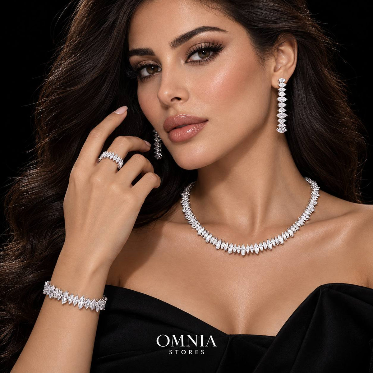 Halma White Luxury Bridal Full Set with High-Quality Zircon Stones Premium Rhodium Plated