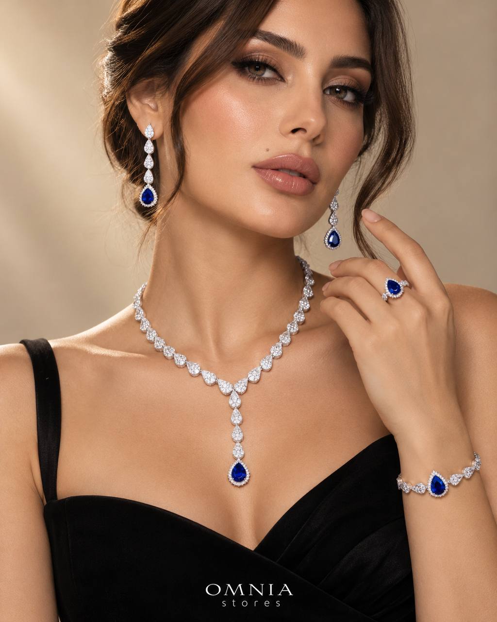 Omnia Radya Blue Bridal Full Set in High Quality Zircon Stone Premium Rhodium Plated