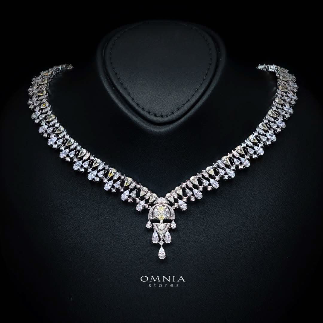 Omnia Rafi Yellow Bridal Full Set with Elegant White and Simulated Diamonds in High-Quality Rhodium Plated Finish