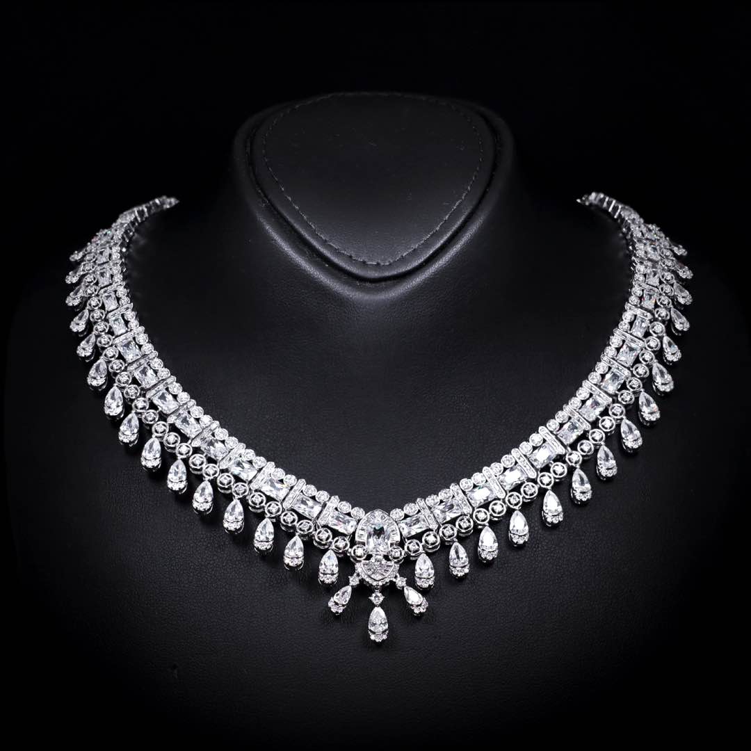 Shimaa White Bridal Jewelry Set Premium Rhodium-Plated High-Quality Zircon Stones