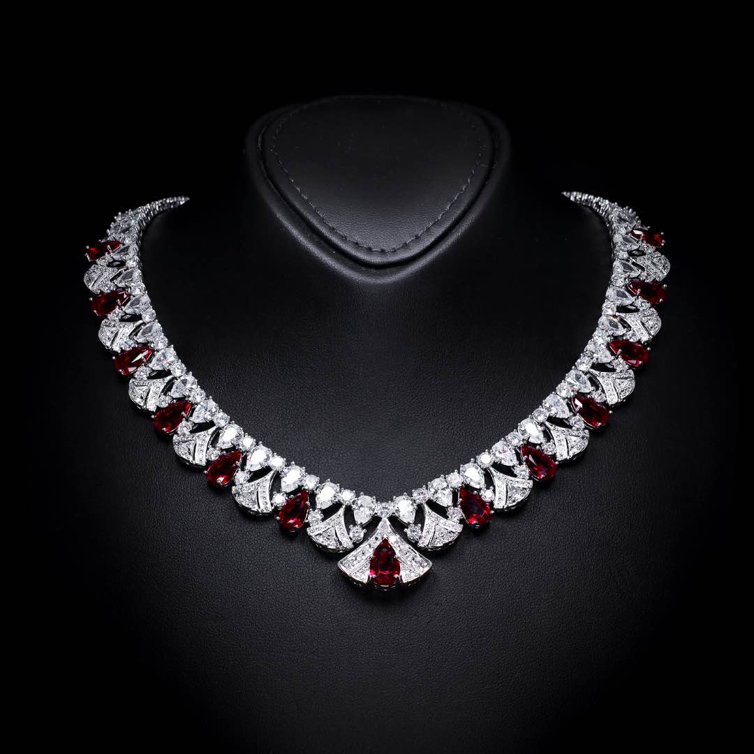 Omnia Elizabeth Maroon & White Luxury Full Jewelry Set
