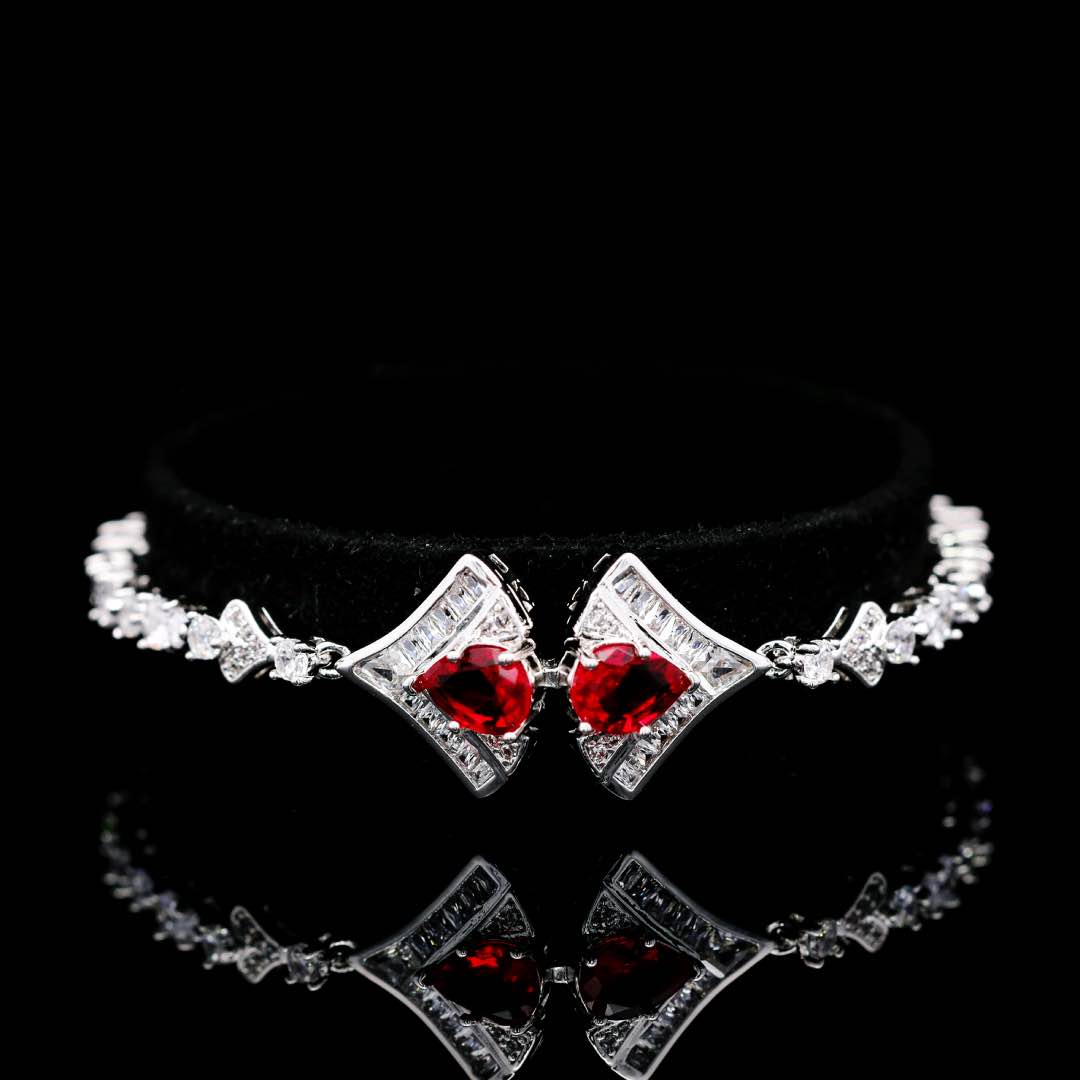 Omnia Elizabeth Maroon & White Luxury Full Jewelry Set