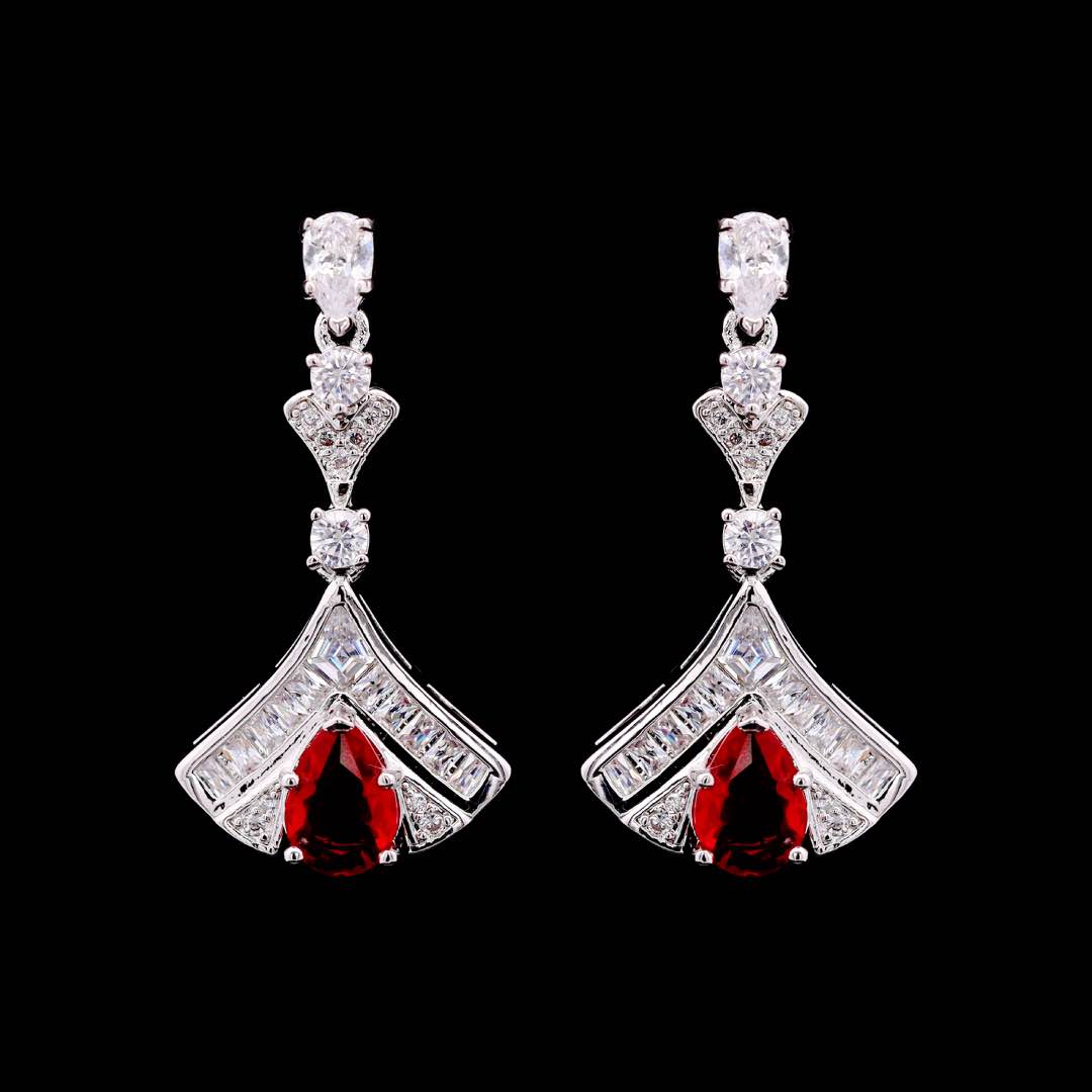 Omnia Elizabeth Maroon & White Luxury Full Jewelry Set