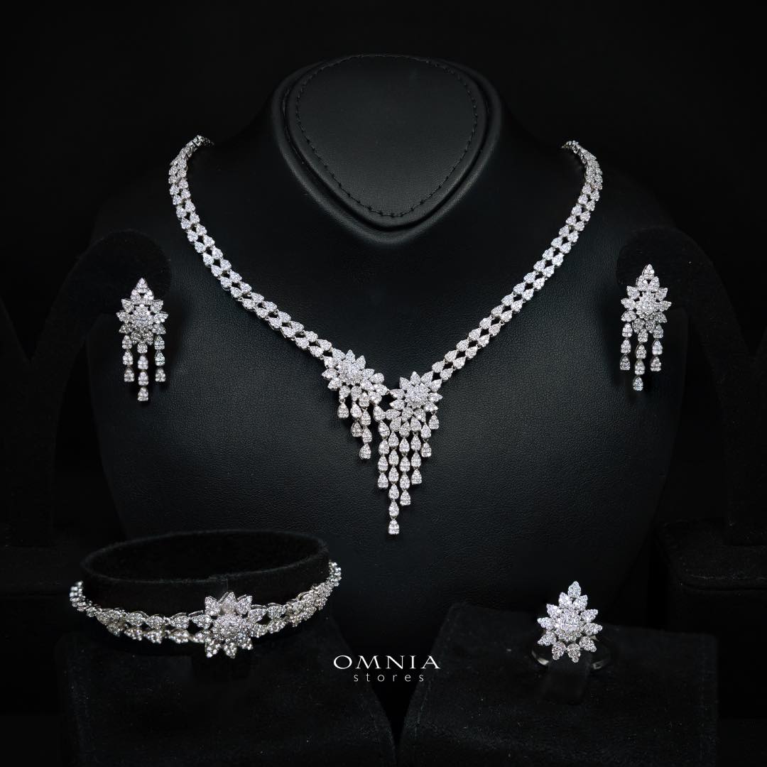 Omnia Nuha White Bridal Full Set in 925 Silver High Quality Simulated Diamonds