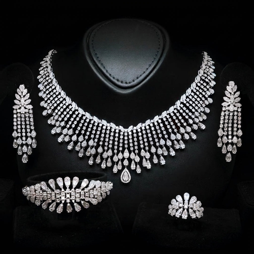 Omnia Elvina White Luxury Bridal Full Set in High Quality Zircon Stone in Rhodium Plated - OMNIASTORES UAE
