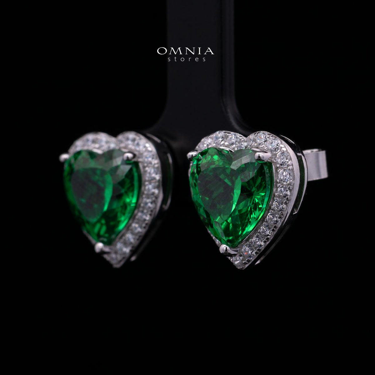 Samiha Green Heart Earrings In 925 Silver High Quality Simulated Diamond