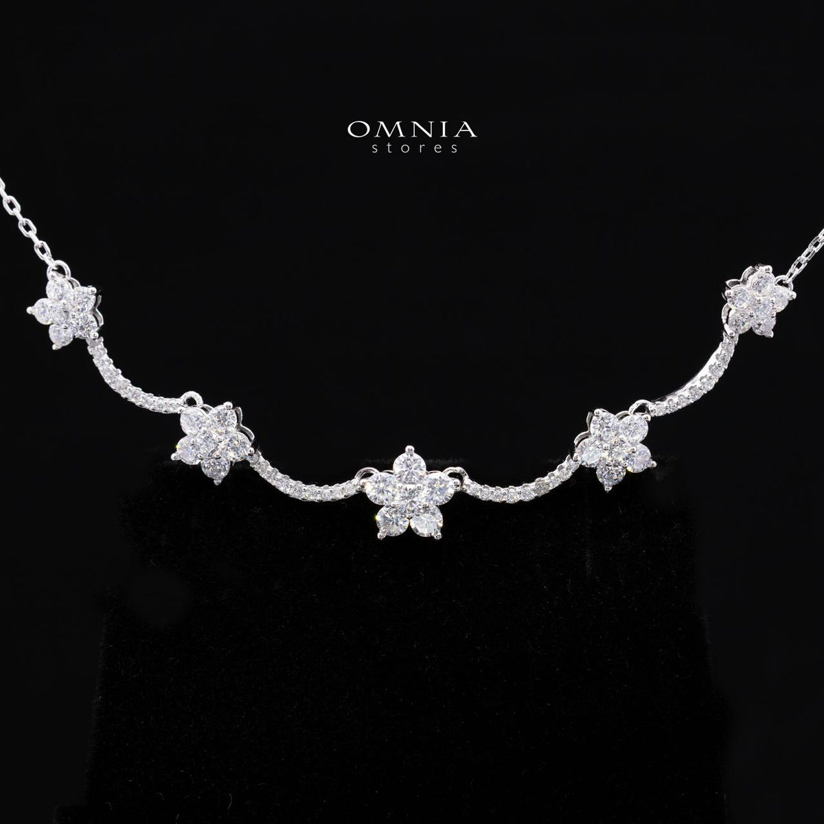 Averlyn Floral Cluster Necklace and Earrings Set in 925 Sterling Silver with Premium Simulated Diamonds