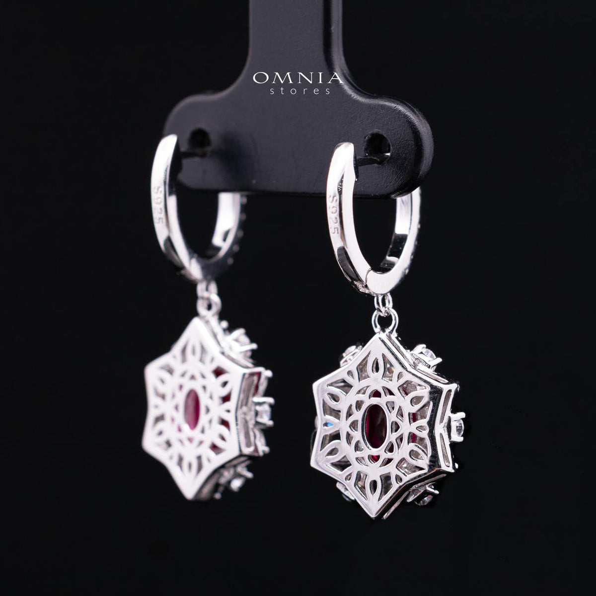 Matilda Lab-Grown Red Ruby Earrings with GRC Certificate, oval 6x8mm in 925 Sterling Silver
