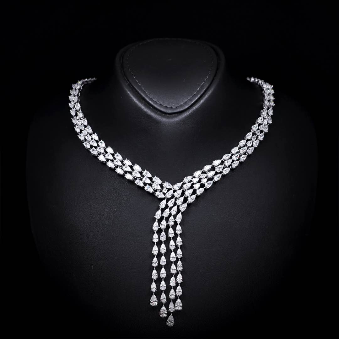 Omnia Michelle White Bridal Full Set Accessories in High Quality Zircon Stone in Rhodium Plated