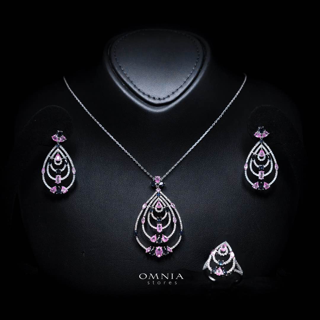 Omnia Mira Pink & Blue Set Accessories in High Quality Zircon Stone - OMNIASTORES UAE