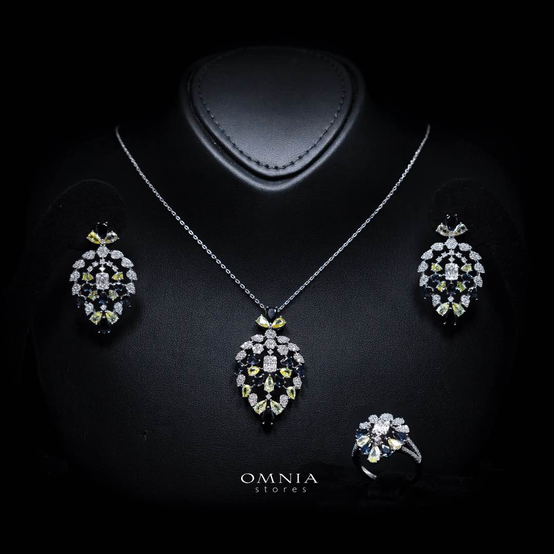Omnia Ashwaq Blue & Yellow Set in High Quality Zircon Stone - OMNIASTORES UAE