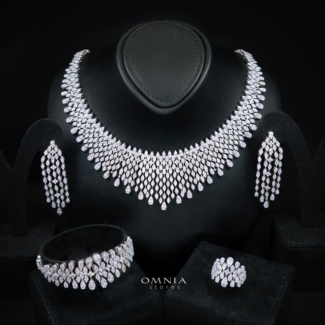 Omnia Raawiya White Luxury Bridal Set In Rhodium Plated with High Quality Zircon Stones