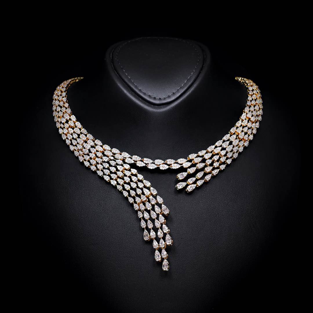 Omnia Beretta Luxury Gold Bridal Full Set in High Quality Zircon Stone Premium Rhodium Plated