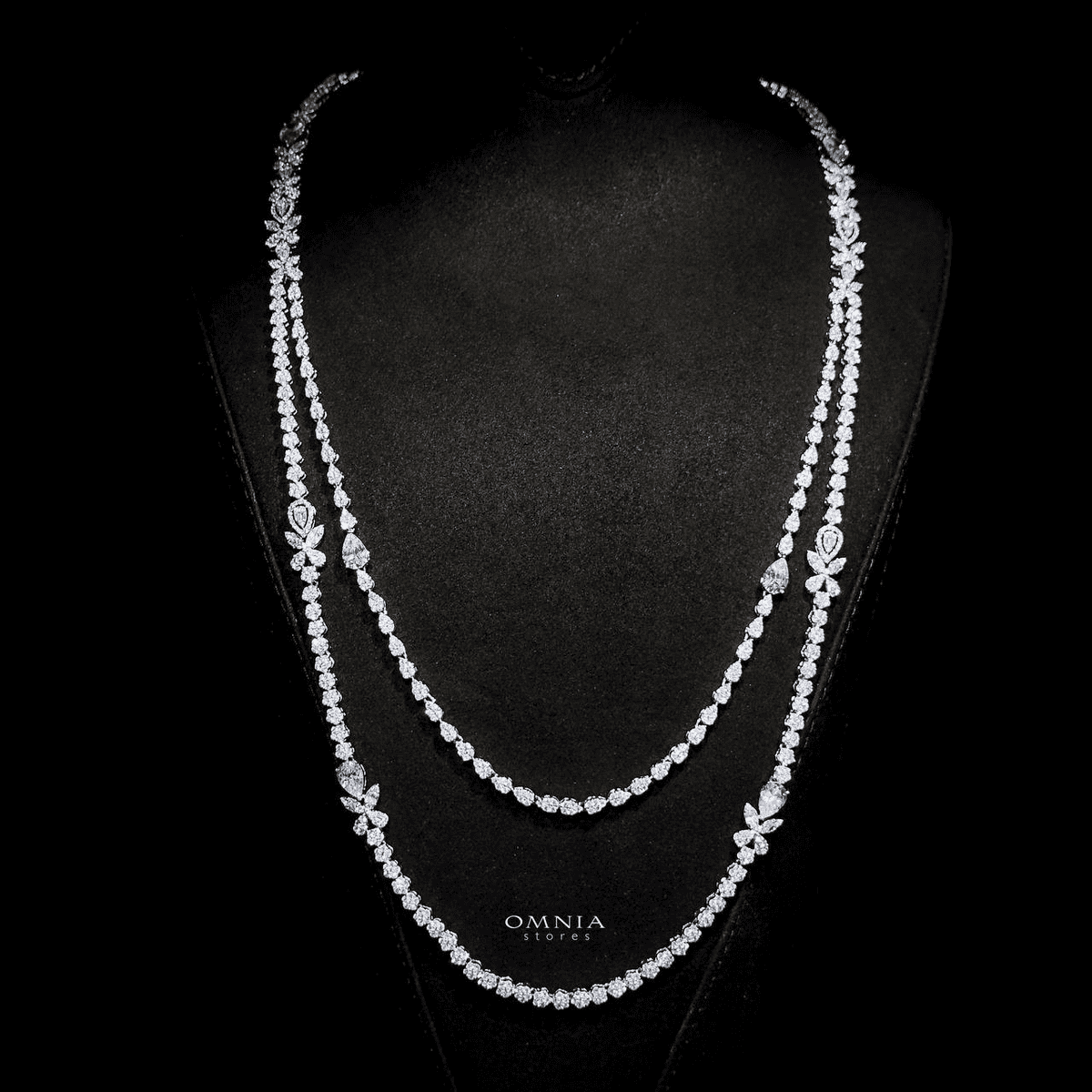 Omnia Yaza Bridal White Long chain Set High Quality Zircon Stone In Rhodium Plated(size 16 only available in ksa)