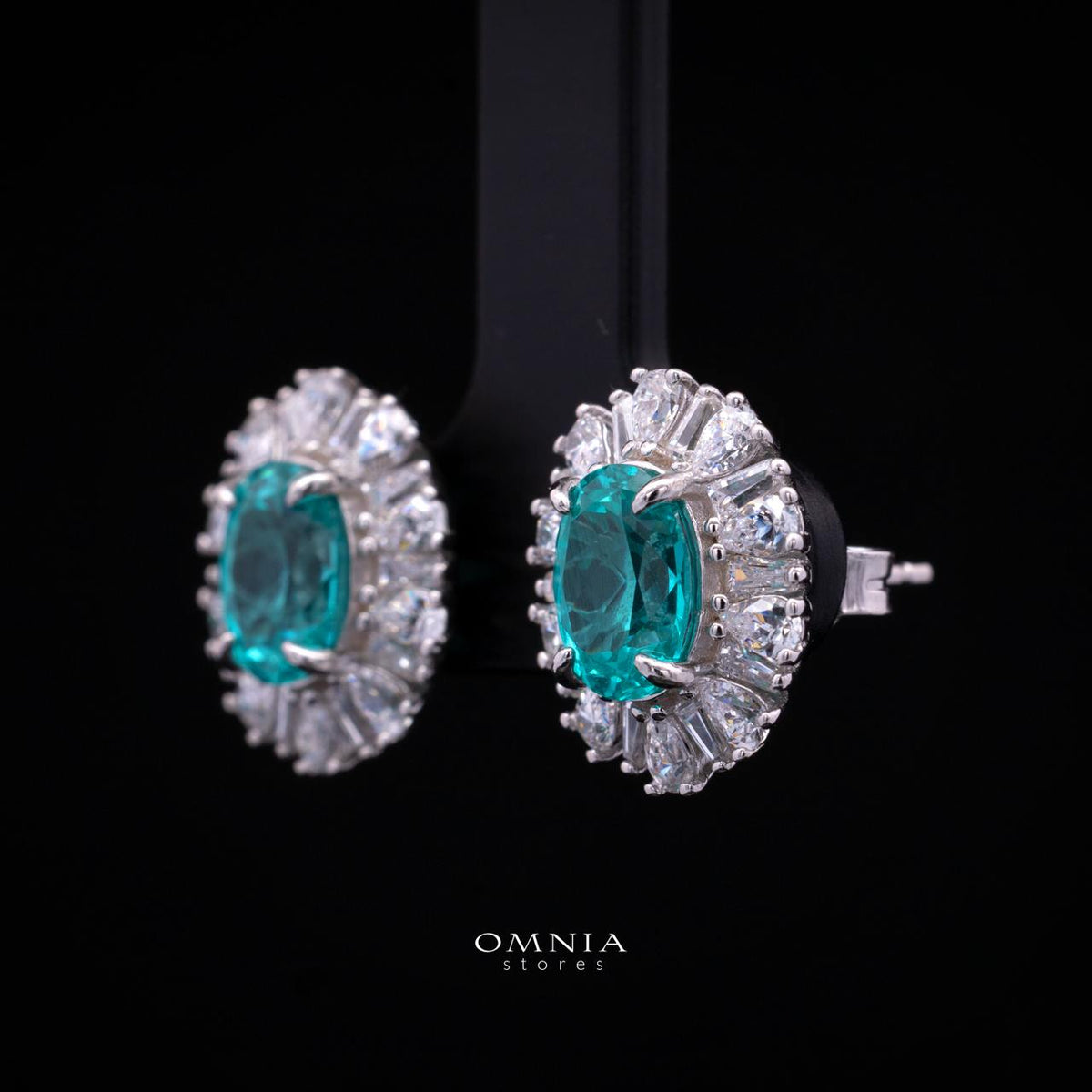 Kaitlynn Lab-Grown Paraiba Earrings with GRC Certificate, Oval 7×9mm, in 925 Sterling Silver