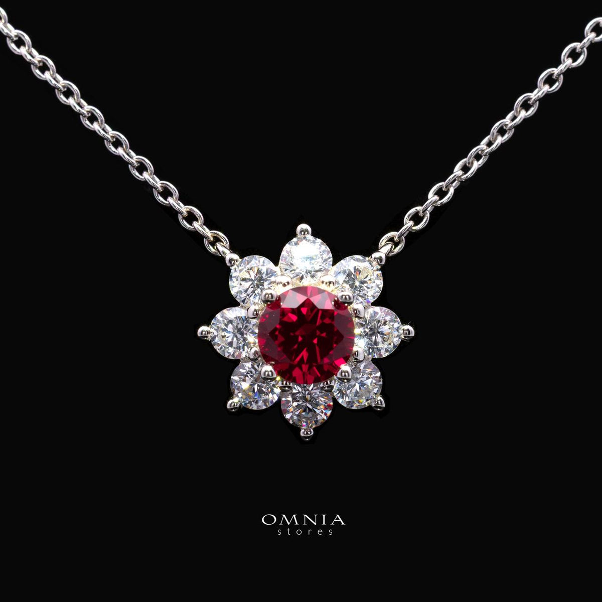Henrietta Lab-Grown Red Ruby Pendant with GRC Certificate, Round 5mm in 925 Sterling Silver