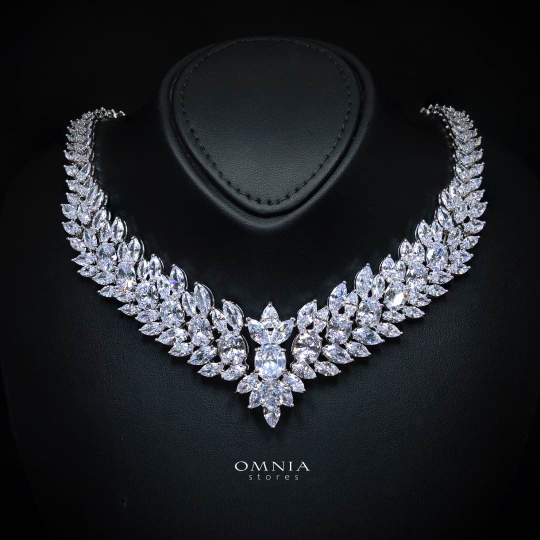 Omnia Buthaina Pure White Luxury Bridal Full Set High Quality Simulated Diamonds Premium Rhodium Plated