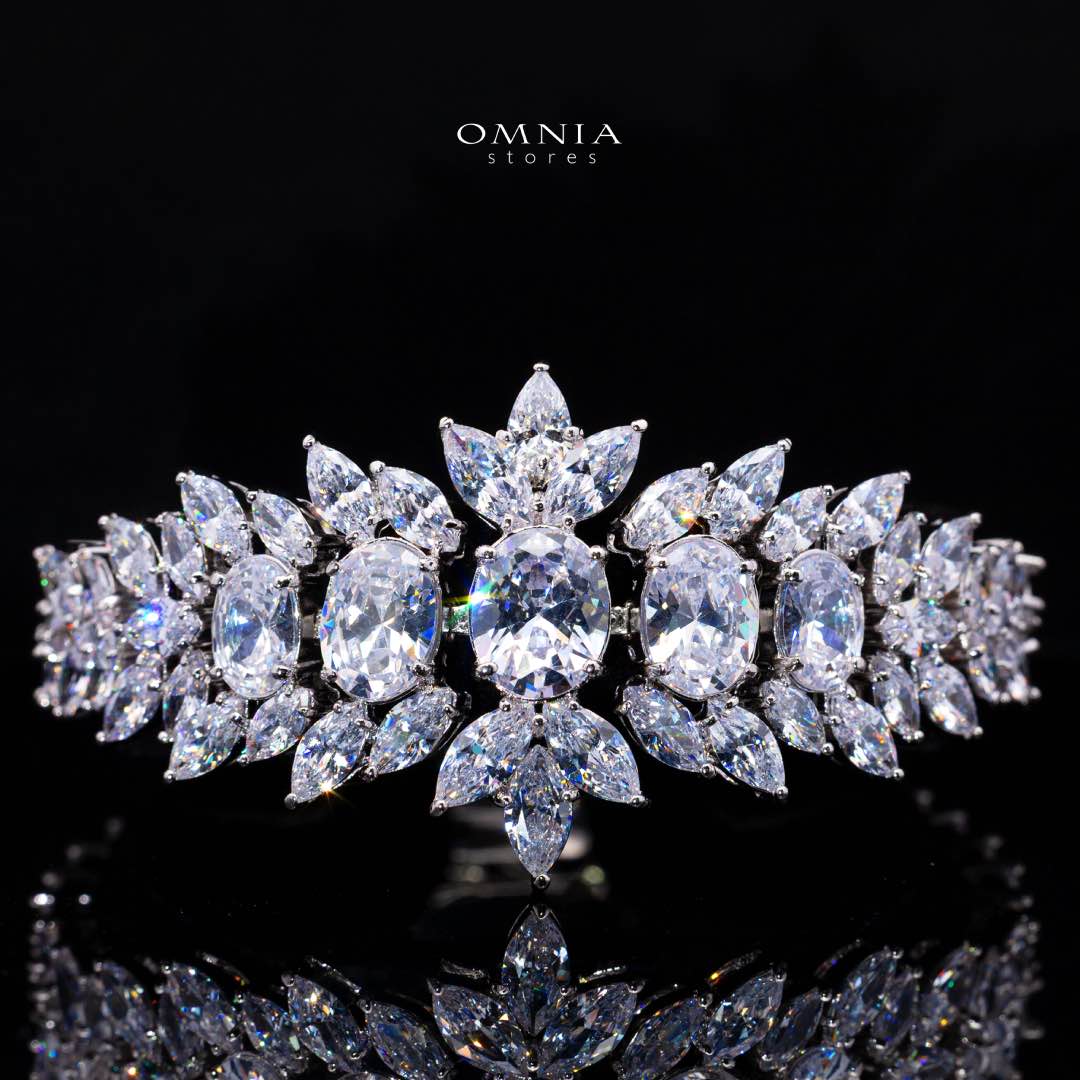 Omnia Buthaina Pure White Luxury Bridal Full Set High Quality Simulated Diamonds Premium Rhodium Plated