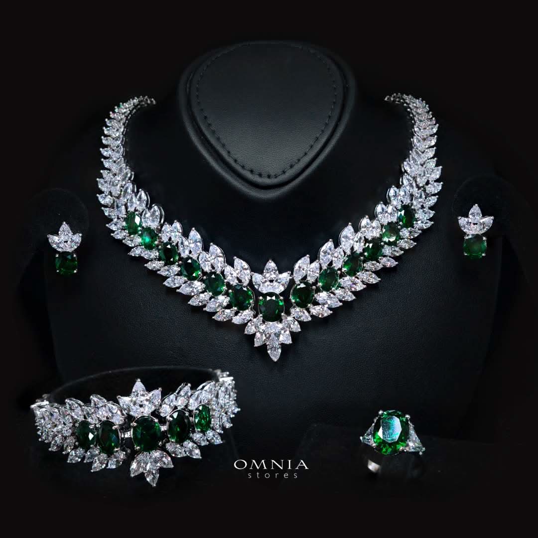 Omnia Buthaina Green Bridal Full Set High Quality Simulated Diamonds Premium Rhodium Plated