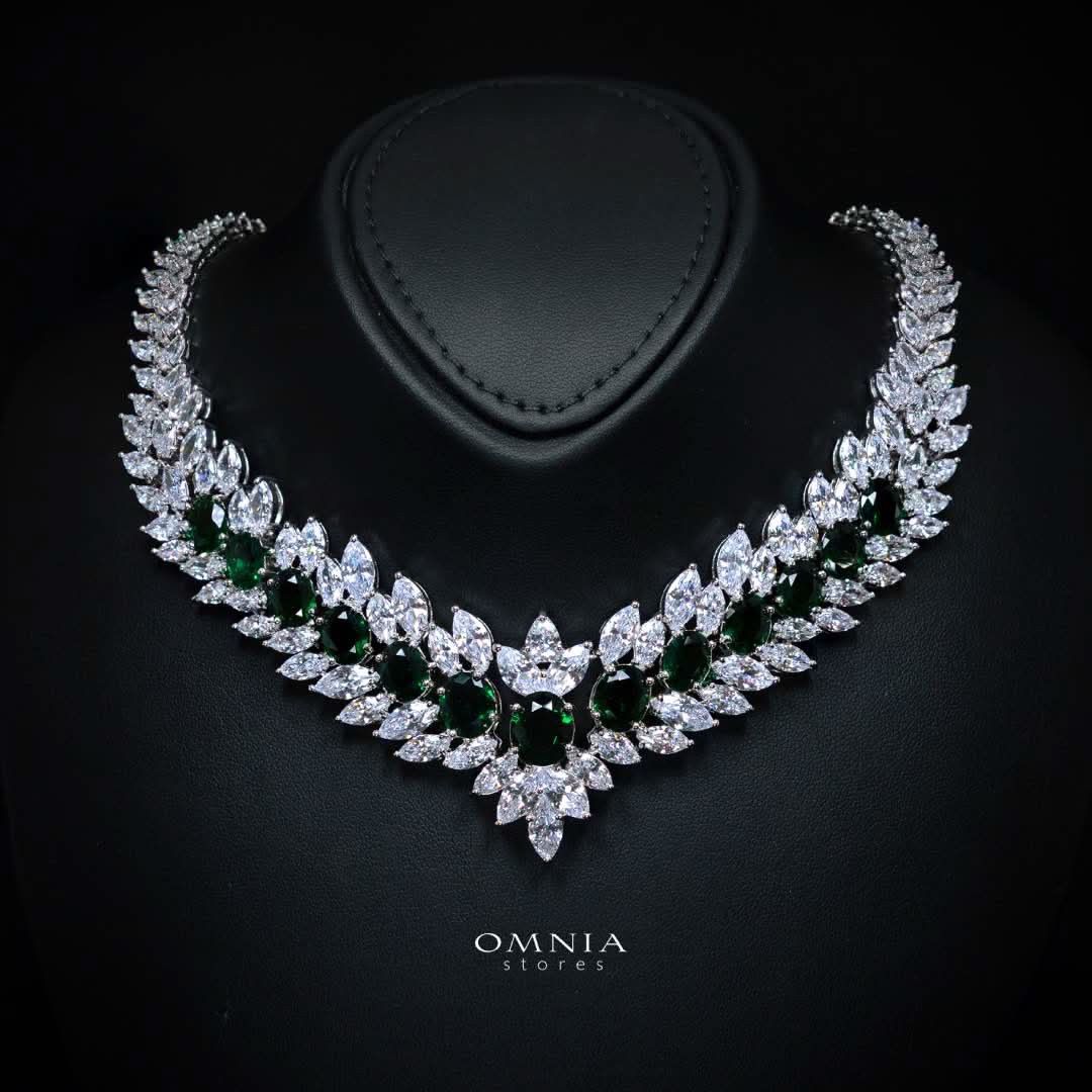 Omnia Buthaina Green Bridal Full Set High Quality Simulated Diamonds Premium Rhodium Plated
