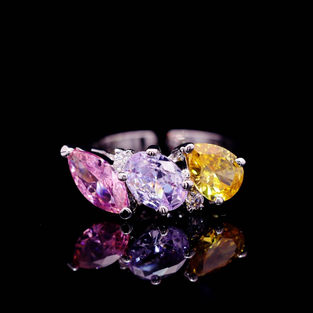 Omnia Artemis Baby Pink Multi-Colored Bridal Set with Round and Oval Cut High Quality Simulated Diamonds Premium Rhodium Plated - OMNIASTORES UAE