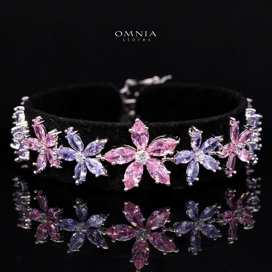 Omnia Yusra Pink and Purple Bridal Full Set in High Quality Simulated Diamonds Premium Rhodium Plated - OMNIASTORES UAE