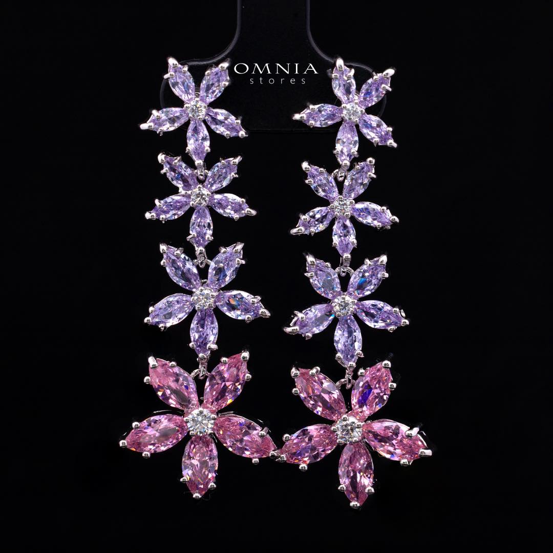 Omnia Yusra Pink and Purple Bridal Full Set in High Quality Simulated Diamonds Premium Rhodium Plated - OMNIASTORES UAE