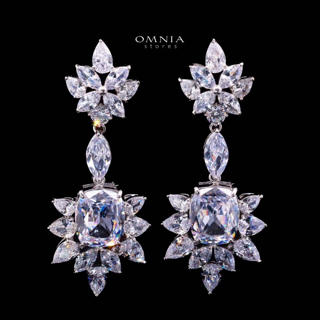 Omnia Medusa Earring In 925 Silver High Quality White Zircon Stone in Rhodium Plated