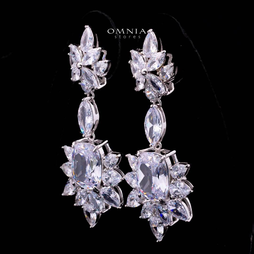 Omnia Medusa Earring In 925 Silver High Quality White Zircon Stone in Rhodium Plated
