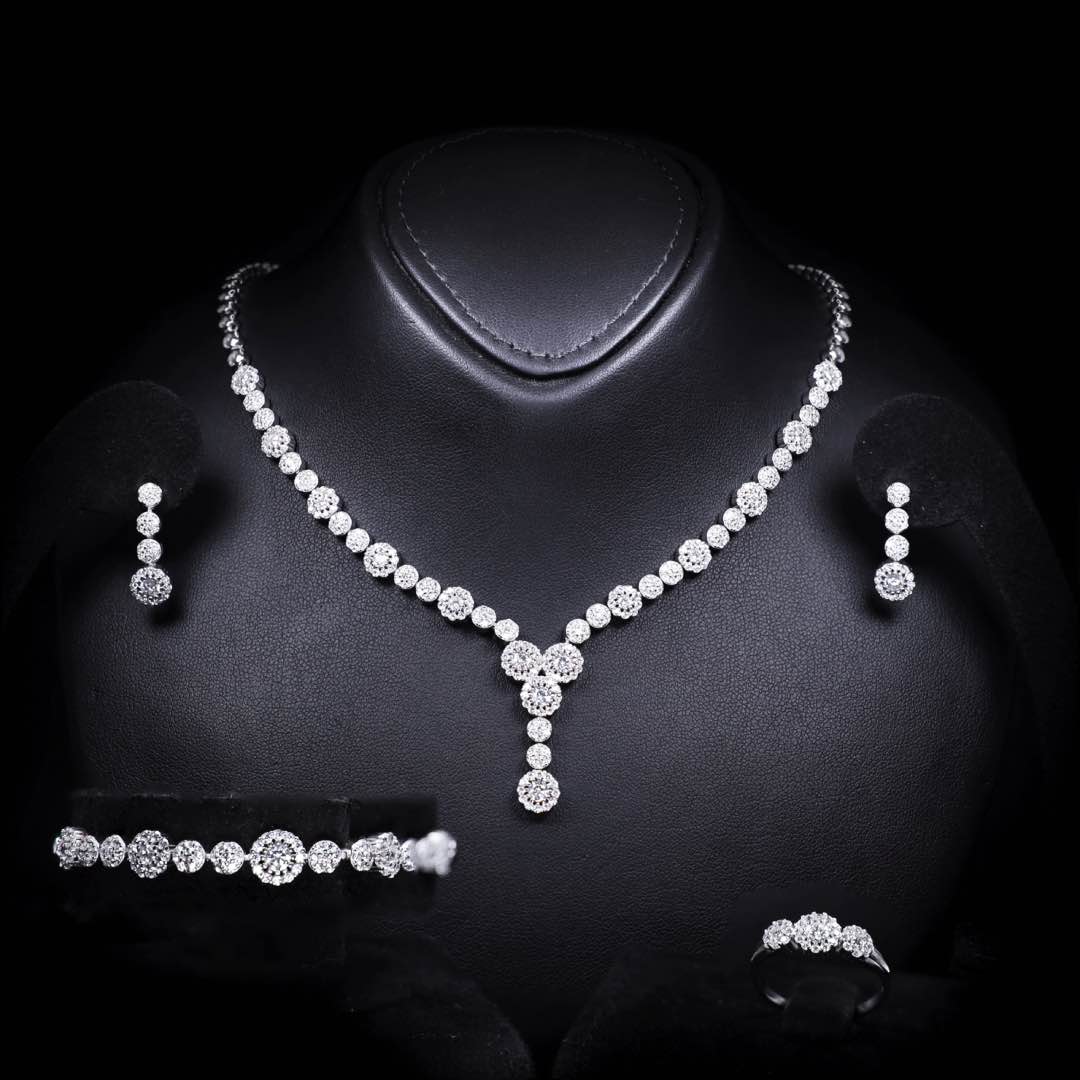 Omnia Salha White Bridal Full Set in 925 Silver High Quality Simulated Diamonds - OMNIASTORES UAE