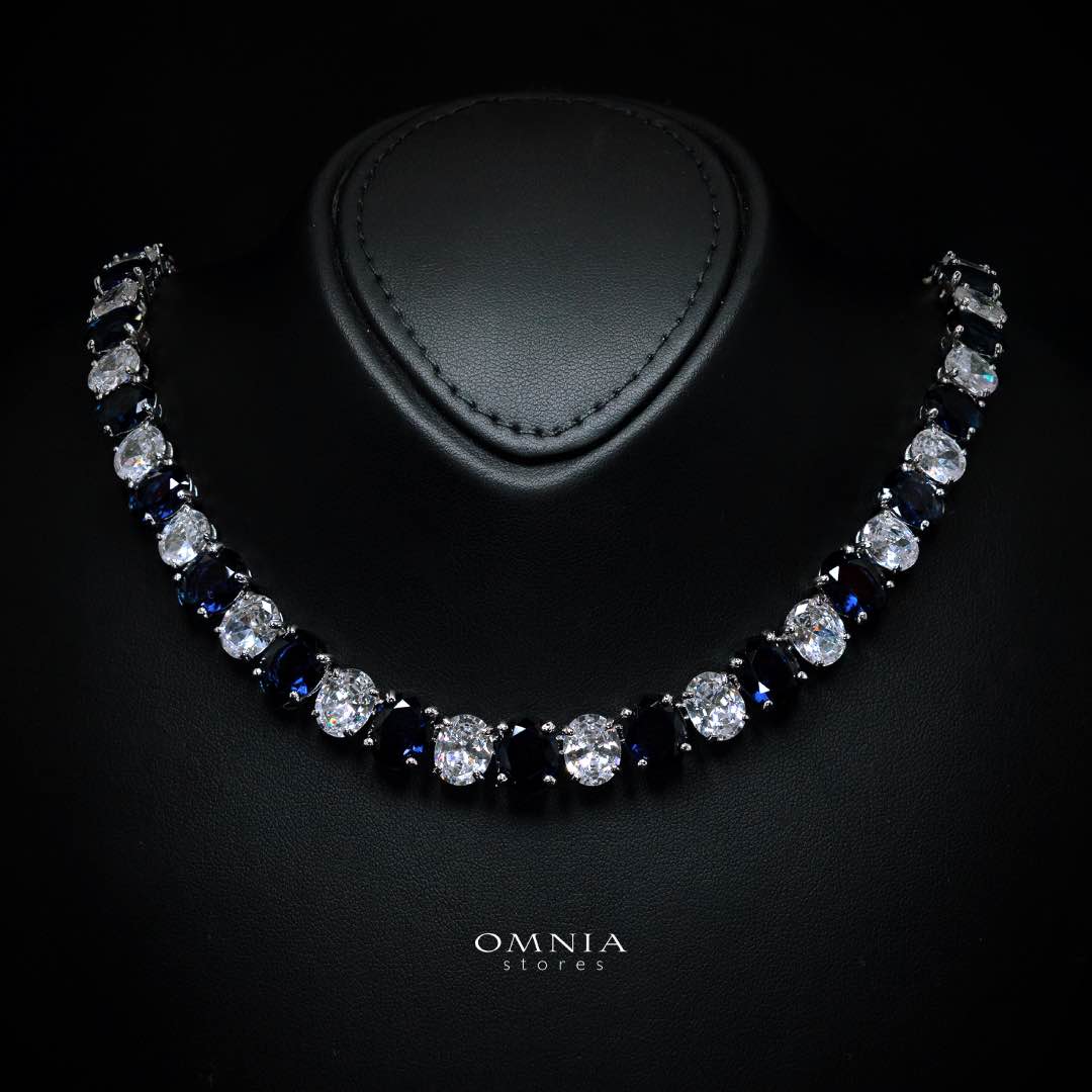 Omnia Gemma Blue Bridal Full Set in High Quality Simulated Diamonds Premium Rhodium Plated - OMNIASTORES UAE