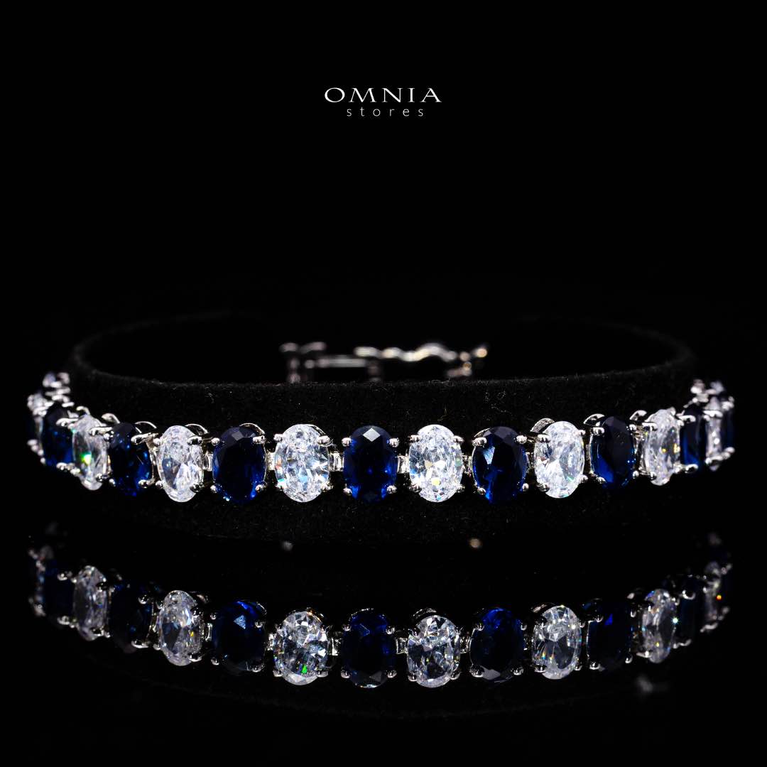 Omnia Gemma Blue Bridal Full Set in High Quality Simulated Diamonds Premium Rhodium Plated - OMNIASTORES UAE