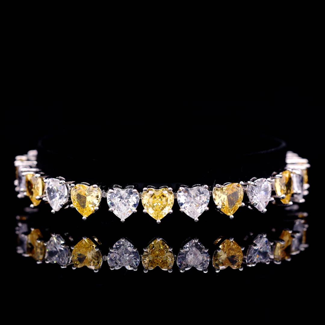 Omnia Donatella Yellow Luxury Bridal Full Set with Heart-Cut High Quality Simulated Diamonds Premium Rhodium Plated - OMNIASTORES UAE