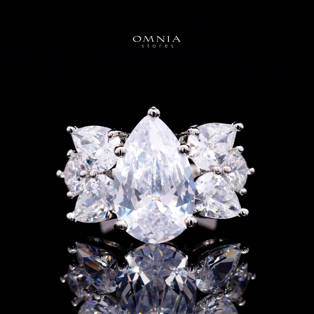 Omnia Princess White Luxury Bridal Full Set with Pear-Cut High Quality Simulated Diamonds Premium Rhodium Plated